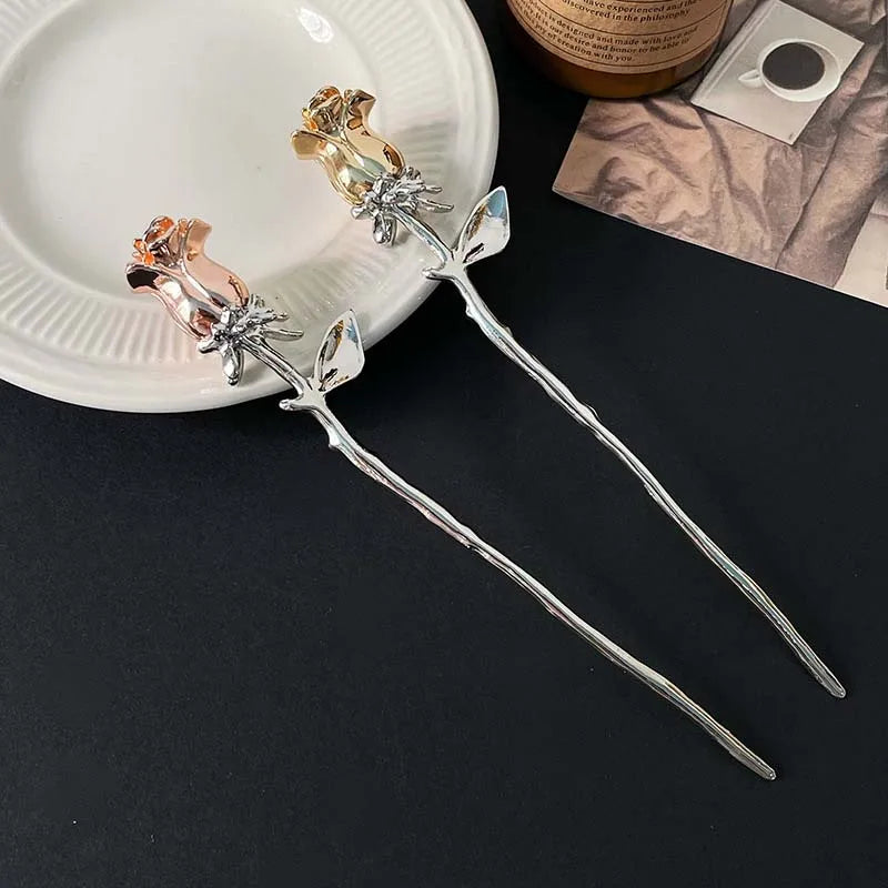 Punk Metal Liquid Butterfly Hair Sticks Hairpins for Women Vintage Chinese Style Rose Flower Hair Clips Pins Hair Accessories
