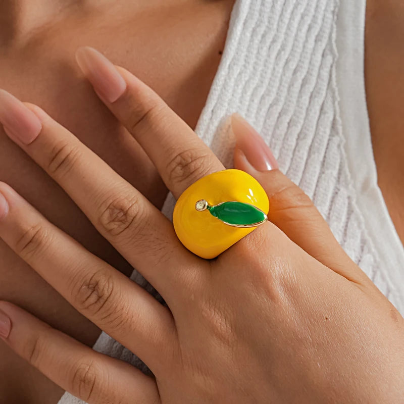 Creative Colorful Drip Oil Apple Ring for Women Personality Fashion Cartoon Fruit rings Design Sense Finger Ring Jewelry