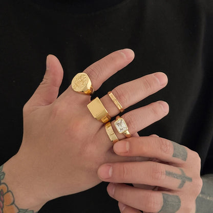 5Pcs/set Hip-Hop Punk Metal Zircon Ring Set for Men Retro Metal Art Carved Zircon Inlaid Rings Casual Trendy Jewelry Wear Gifts