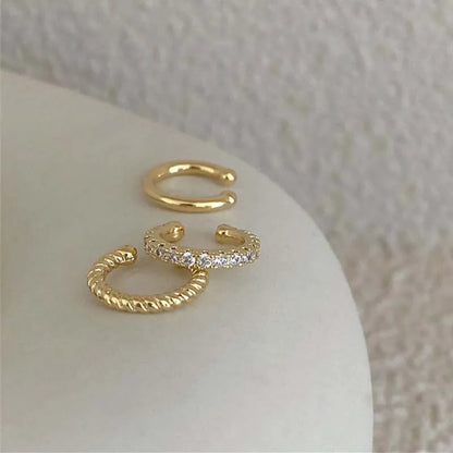 3Pcs/Set Fashion Gold Color Crystal Clip Earrings for Women Girls Minimalist Metal C-shaped Fake Piercing Ear Cuff  Ear Jewelry