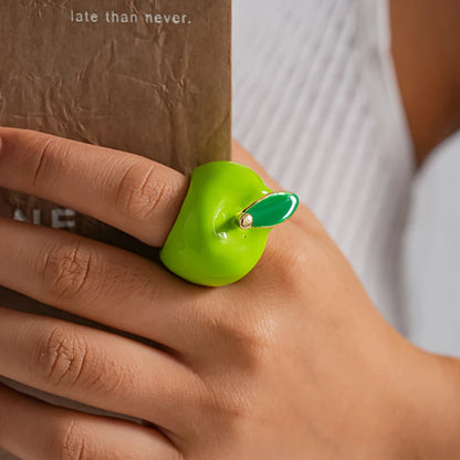 Creative Colorful Drip Oil Apple Ring for Women Personality Fashion Cartoon Fruit rings Design Sense Finger Ring Jewelry