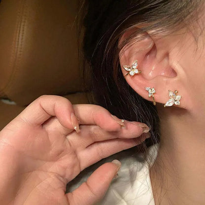 1Pcs Gold Color Zircon Butterfly Ear Clip Female Luxury Shiny Crystal Non-Piercing Fake Cartilage Ear Cuff Jewelry Gifts