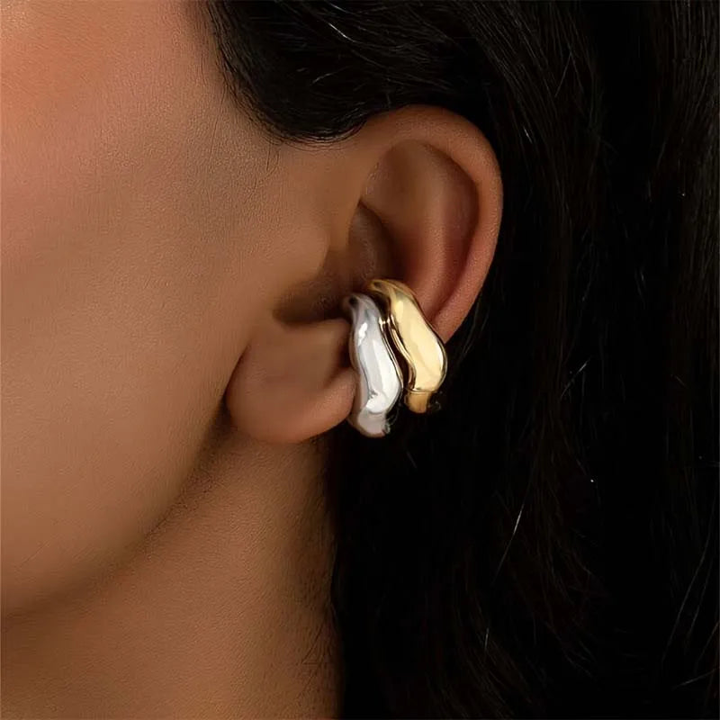 2PC Vintage Irregular Tube Clip Earrings For Women Men Classic Metal C Shape No Piercing Ear Cuff Party Jewelry Gift