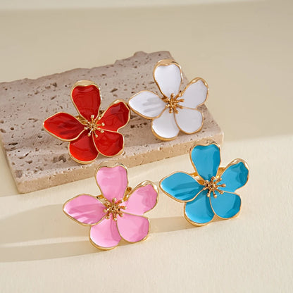 Fashion Colorful Drip Oil Flower Finger Rings for Women Sweet Metal Five Petal Floral Adjustable Ring Vacation Charms Jewelry