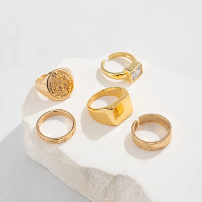 5Pcs/set Hip-Hop Punk Metal Zircon Ring Set for Men Retro Metal Art Carved Zircon Inlaid Rings Casual Trendy Jewelry Wear Gifts