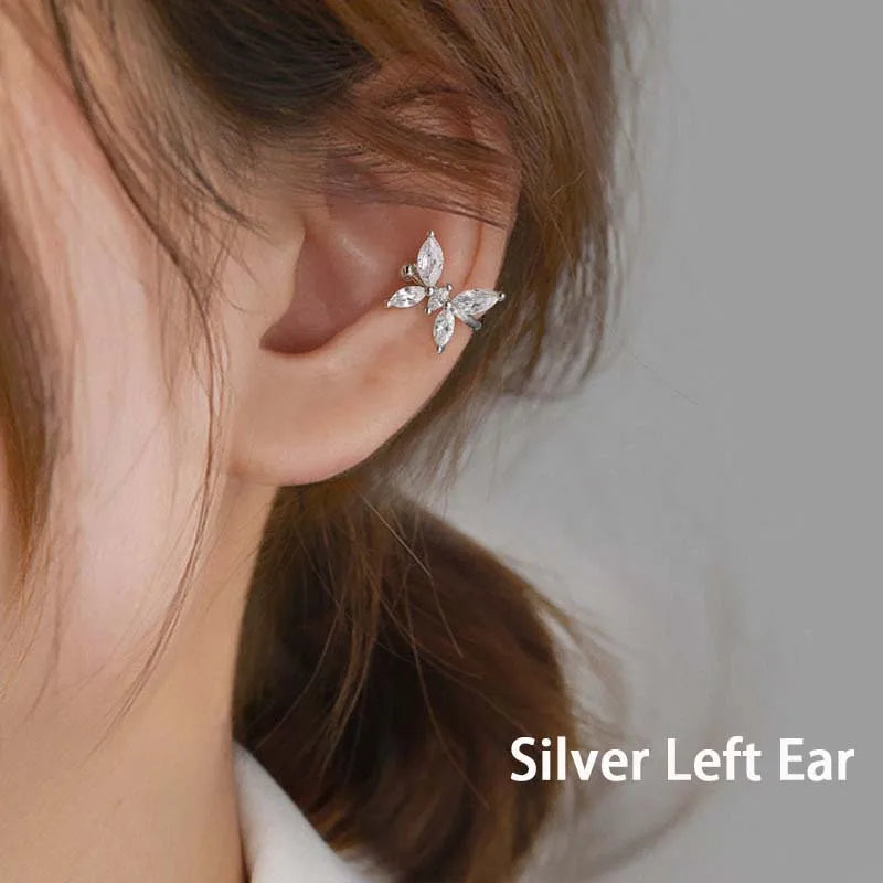 1Pcs Gold Color Zircon Butterfly Ear Clip Female Luxury Shiny Crystal Non-Piercing Fake Cartilage Ear Cuff Jewelry Gifts