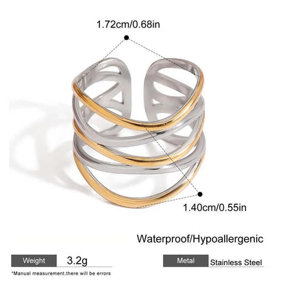 Stainless Steel Metal Irregular Line Open Rings For Women Minimalist Gold Color Geometric Curved Adjustable Ring Jewelry Gift