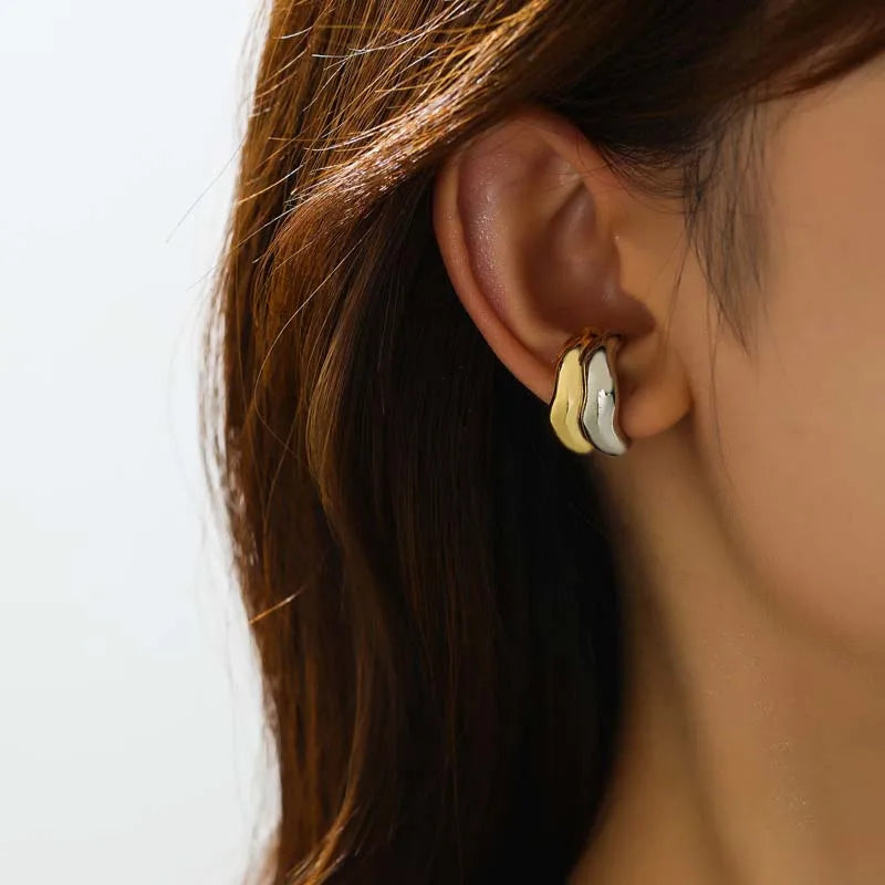 2PC Vintage Irregular Tube Clip Earrings For Women Men Classic Metal C Shape No Piercing Ear Cuff Party Jewelry Gift