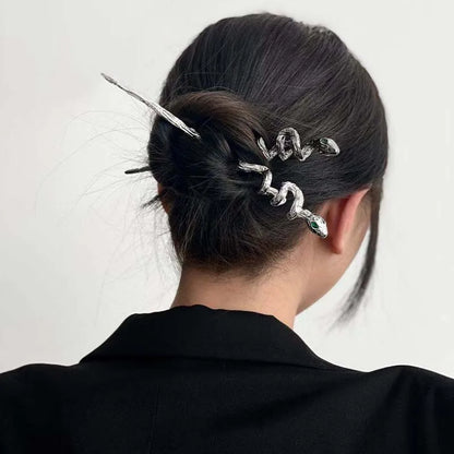 New Punk Snake Shape Hair Sticks Hairpin for Women Fashion Metal Green Crystal Chopstick Hair Clip Pin Headwear Hair Accessories