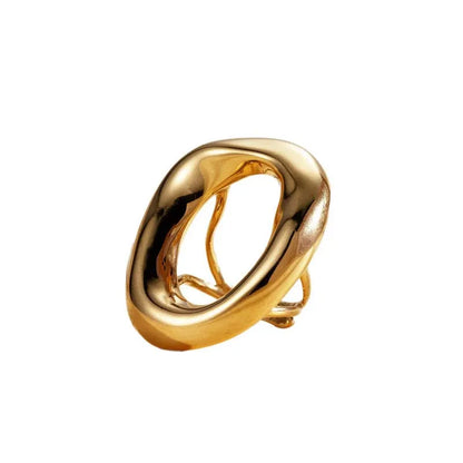 Stainless Steel Metal Hollow Irregular Open Rings For Women Exaggerated Gold Color  Geometric Chunky Ring Jewelry Gifts